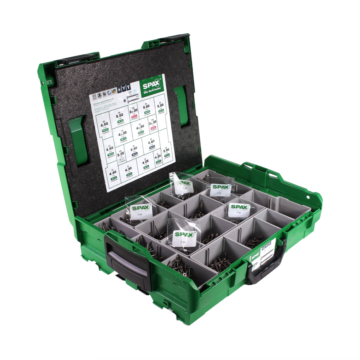 SPAX®  Montagekoffer Schraubenset 1070 tlg. mit 17 Abmessungen Senkkopf, T-STAR plus, 4CUT, Edelstahl rostfrei A2 in L-Boxx ( 5000009165019 ) - Toolbrothers