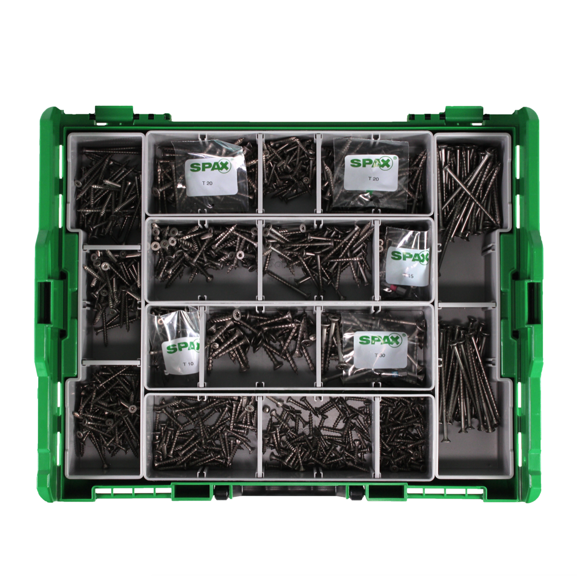 SPAX®  Montagekoffer Schraubenset 1070 tlg. mit 17 Abmessungen Senkkopf, T-STAR plus, 4CUT, Edelstahl rostfrei A2 in L-Boxx ( 5000009165019 ) - Toolbrothers