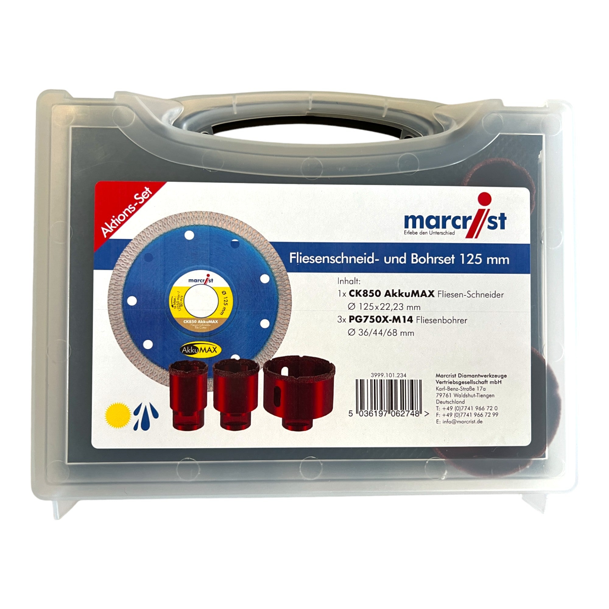 Marcrist Fliesenschneid und Bohr Set 125 mm 1x Trennscheibe 3x Trockenbohrer 3999 101 234 Koffer  1 - toolbrothers