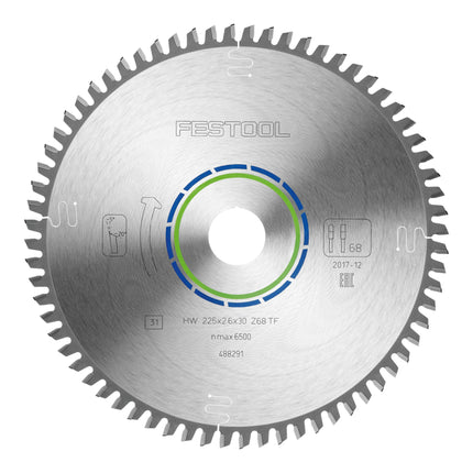 Festool HW 225x2,6x30 TF68 Circular saw blade Aluminium / Plastics 2 pcs. ( 2x 488291 ) 225 x 2,6 x 30 mm 68 teeth for aluminium, non-ferrous metals, plastics, PVC