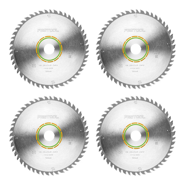 Festool HW 230x2,5x30 W48 Hoja de sierra circular WOOD FINE CUT 4 pzs. ( 4x 500648 ) 230 x 2,5 x 30 mm 48 dientes para madera maciza, revestida, chapada