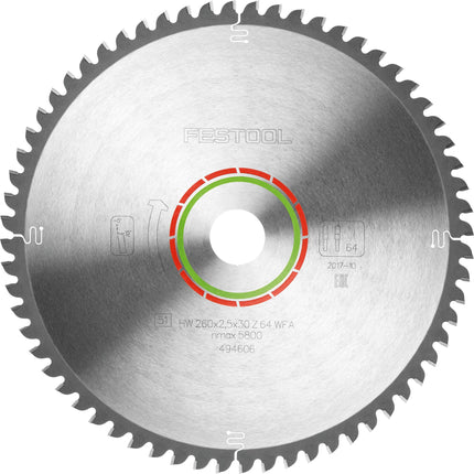 Festool HW 260x2,5x30 WZ/FA64 Kreissägeblatt LAMINATE/HPL ( 494606 ) für KS 120, KS 88