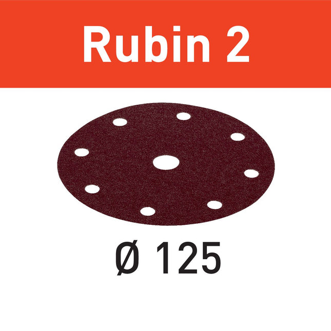 Disco abrasivo Festool STF D125/8 P180 RU2/50 Ruby 2 (499099) para RO 125, ES 125, ETS 125, ETSC 125, ES-ETS 125, ES-ETSC 125, ETS EC 125, LEX 125