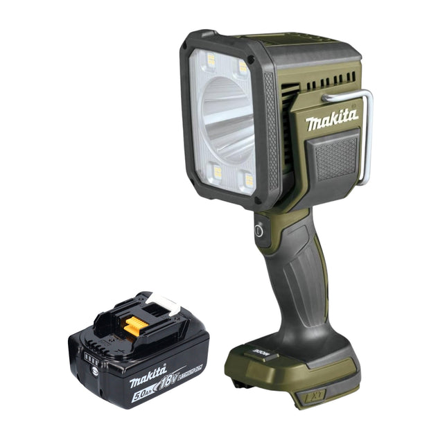Makita DML 812 T1 lámpara de mano sin cable 18 V 1250 lm LED Verde Oliva Outdoor Adventure edición especial + 1x batería recargable 5,0 Ah - sin cargador