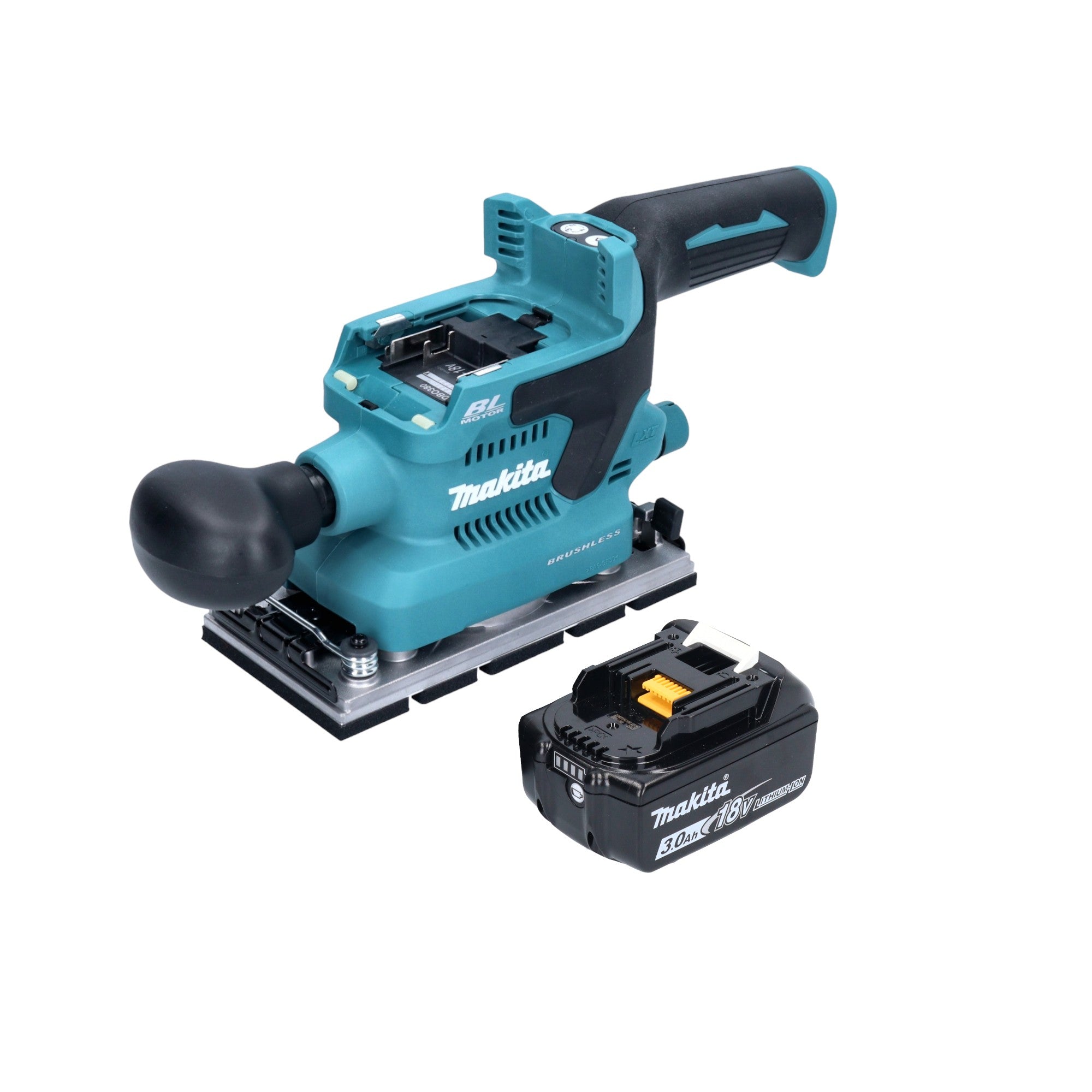 Makita DBO 380 F1 Akku Schwingschleifer 18 V 93 x 185 mm Brushless 1x Akku 3 0 Ah ohne Ladegeraet 0 - toolbrothers