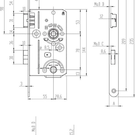 SSF Zimmertür-Einsteckschloss  BAD20/55/78/8 mm DIN rechts ( 3000251034 )