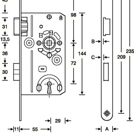 SSF Zimmertür-Einsteckschloss  BB 20/ 55/72/8 mm DIN links ( 3000251084 )