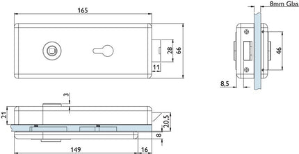 Zamek do drzwi szklanych HERMAT 6083 PZ - Genova stal nierdzewna matowa ( 3000253943 )