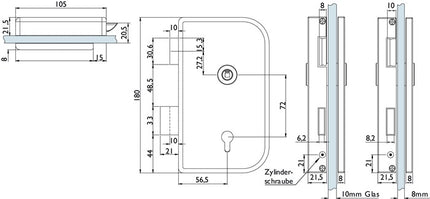 Cerradura HERMAT para puerta de cristal 6033 PZ L - Roma acero inoxidable mate ( 3000253945 )