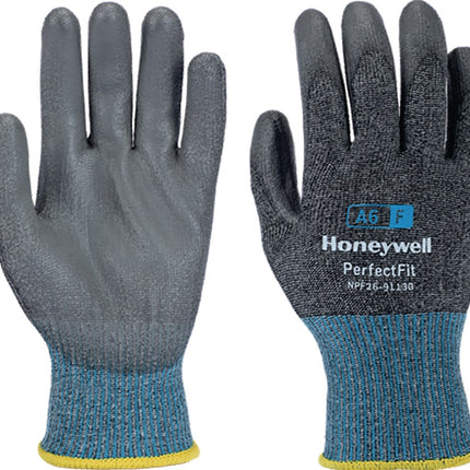 HONEYWELL Guantes de protección contra cortes New Perfect Fit 13G PU A6/F talla 9 gris/azul (4000391450)