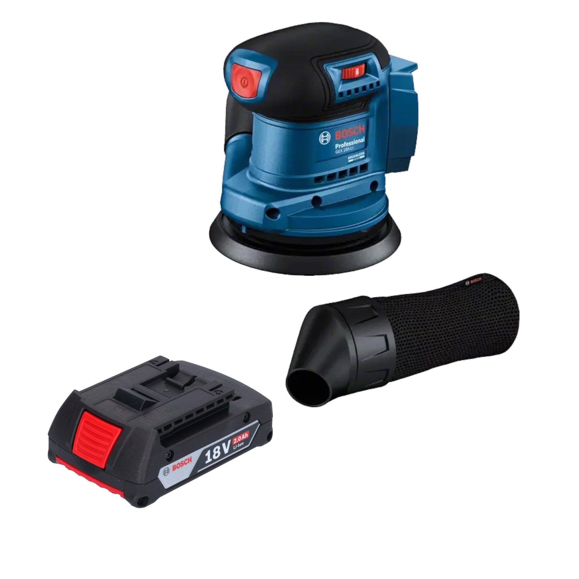 Bosch GEX 185 LI Professional Akku Exzenterschleifer 18 V 125 mm Brushless 1x Akku 2 0 Ah ohne Ladegeraet 0 - toolbrothers