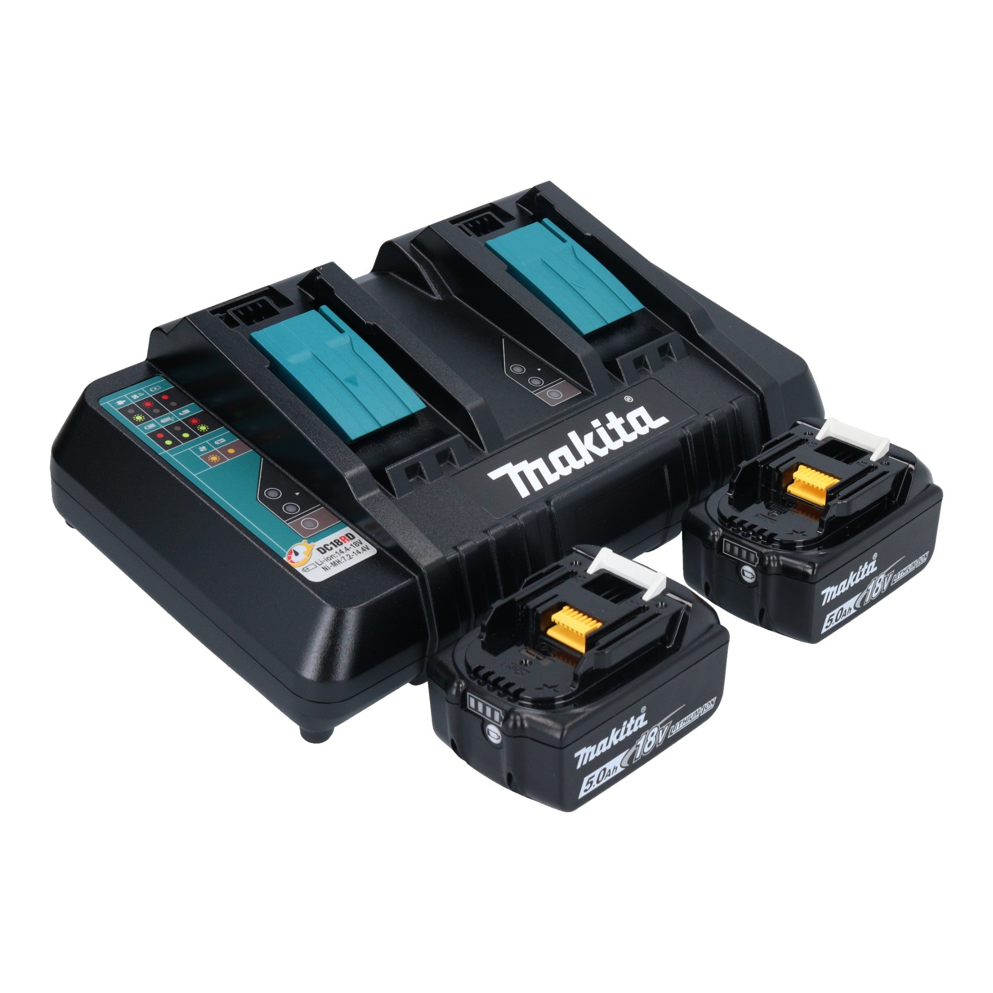 Makita DLM 480 PT2 Akku Rasenmaeher 36 V 2x 18 V 48 cm 62 l 2x Akku 5 0 Ah Ladegeraet  4 - toolbrothers