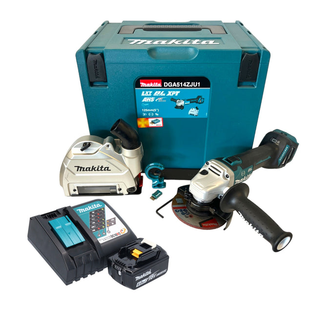 Makita DGA 514 RG1JU1 Cordless angle grinder 18 V 125 mm brushless + 1x rechargeable battery 6.0 Ah + charger + Makpac