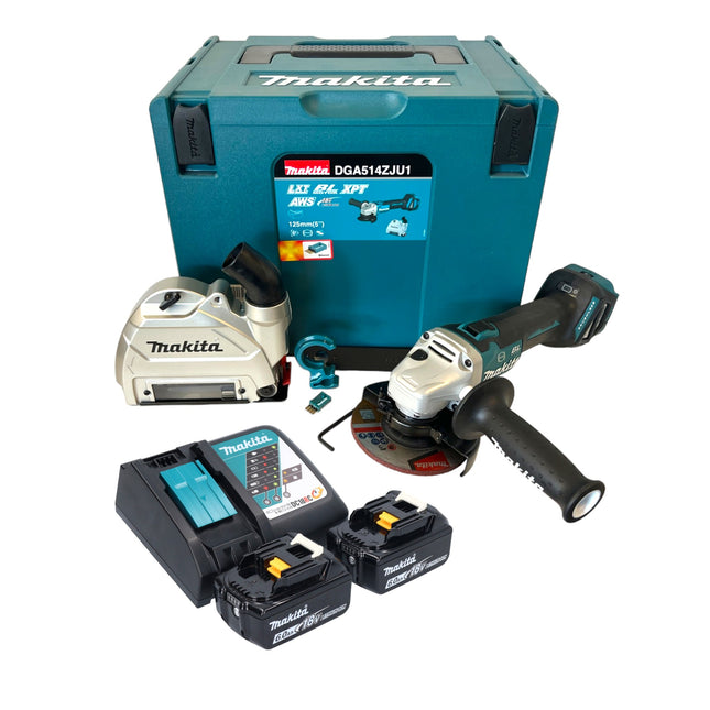 Makita DGA 514 RGJU1 Cordless angle grinder 18 V 125 mm brushless + 2x rechargeable battery 6.0 Ah + charger + Makpac