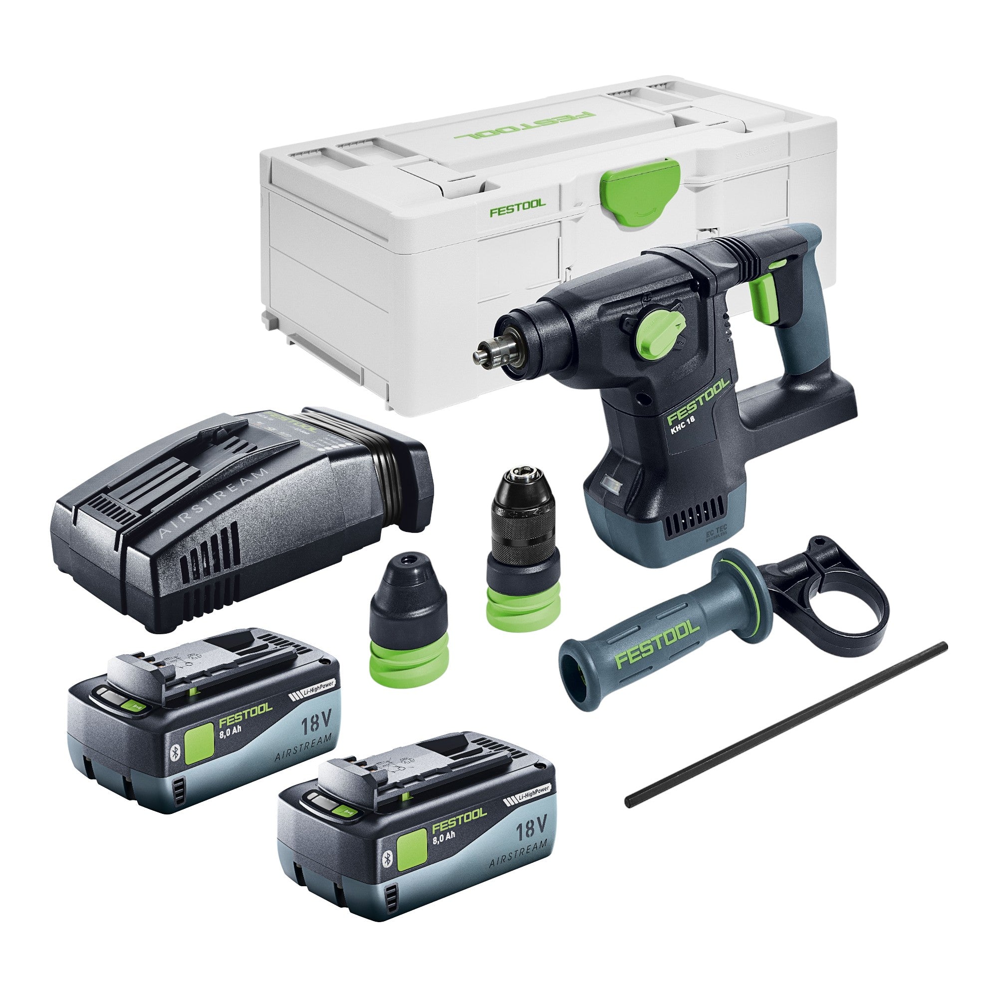 Festool KHC 18 EB Basic Akku Kombihammer 18 V 2 6 J SDS Plus Brushless 2x Akku 8 0 Ah Schnellladegeraet Systainer 0 - toolbrothers