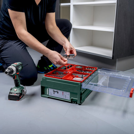 Metabo SB 18 L Set Perceuse-visseuse à percussion sans fil 18 V 50 Nm ( 602317710 ) + 2x batterie 2,0 Ah + chargeur + 78 pièces d'atelier mobile + coffret