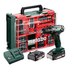 Metabo BS 18 Set taladro atornillador a batería 18 V 48 Nm ( 602207710 ) + 2x batería 2.0 Ah + cargador + 74 pzs. taller móvil + maletín