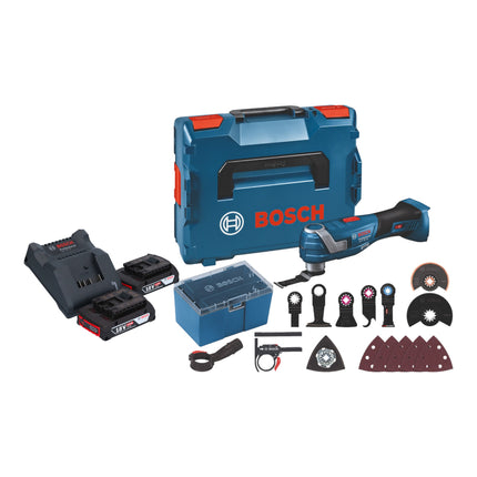 Bosch GOP 18V-34 Multi Cutter professionale a batteria 18 V Starlock Plus + 2x batteria ricaricabile 2,0 Ah + caricatore + 17 accessori + L-Boxx