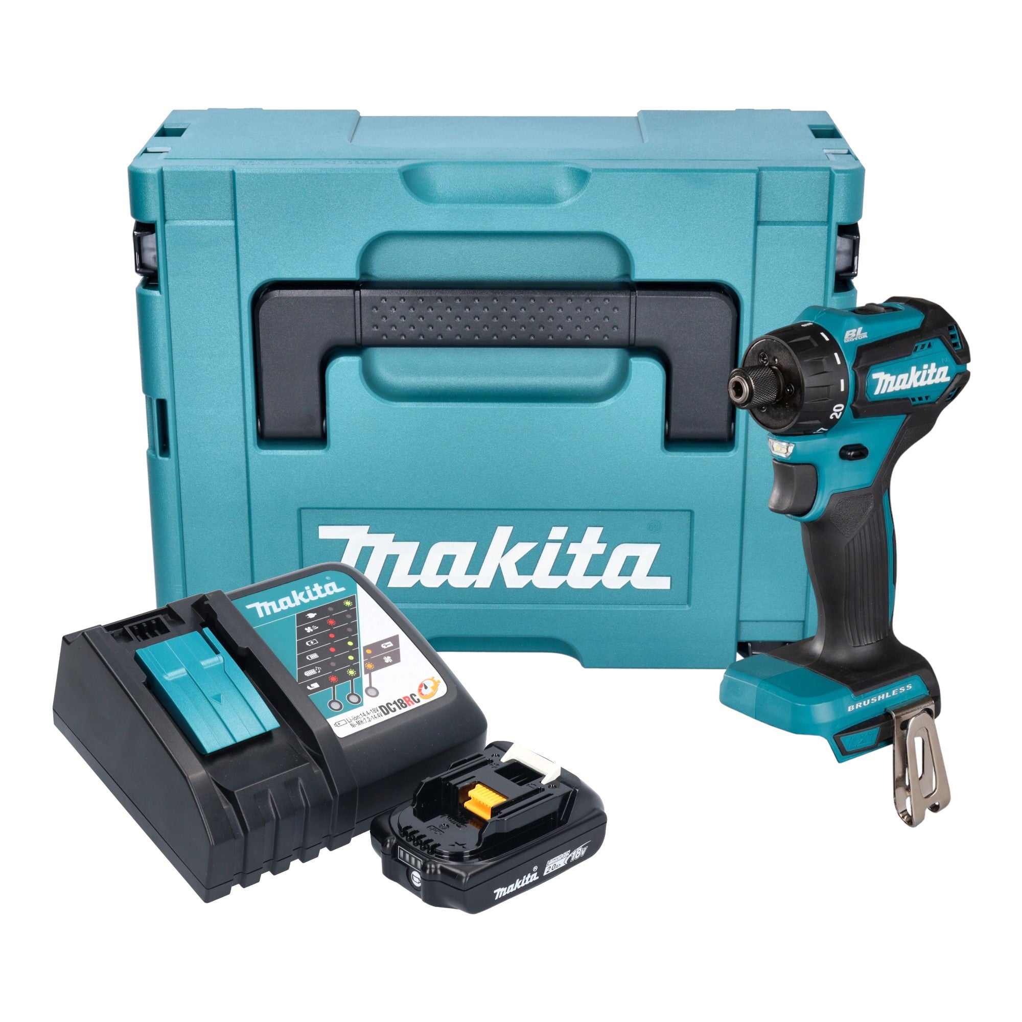 Makita DDF 083 RA1J Akku Bohrschrauber 18 V 40 Nm 1 4 Brushless 1x Akku 2 0 Ah Ladegeraet Makpac 0 - toolbrothers