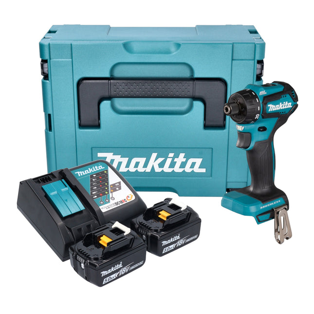 Taladro sin cable Makita DDF 083 RTJ 18 V 40 Nm 1/4'' sin escobillas + 2x batería recargable 5,0 Ah + cargador + Makpac