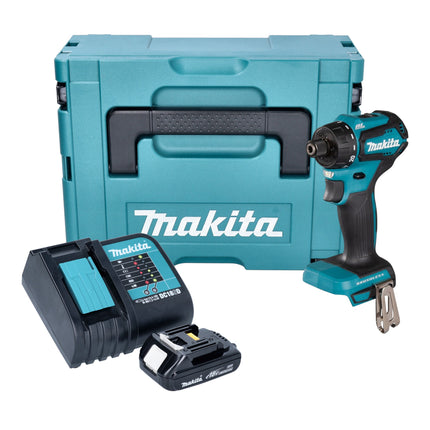 Taladro atornillador a batería Makita DDF 083 SY1J 18 V 40 Nm 1/4'' sin escobillas + 1x batería recargable 1,5 Ah + cargador + Makpac