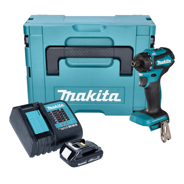 Makita DDF 083 SY1J cordless drill driver 18 V 40 Nm 1/4'' brushless + 1x rechargeable battery 1.5 Ah + charger + Makpac