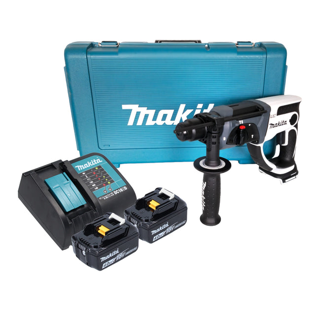 Makita DHR 202 SMW akumulatorowa młotowiertarka 18 V 20 mm 2,0 J biała + 2x akumulator 4,0 Ah + ładowarka + walizka