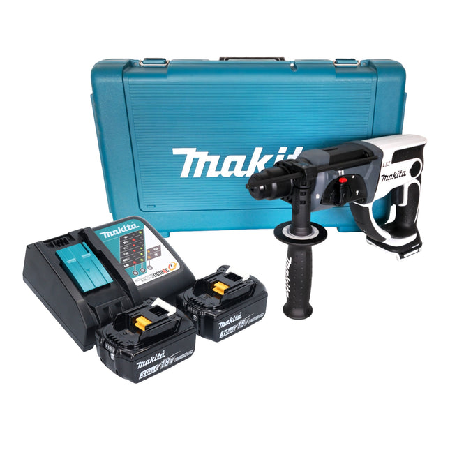 Makita DHR 202 RFW Akku Bohrhammer 18 V 20 mm 2,0 J weiß + 2x Akku 3,0 Ah + Ladegerät + Koffer