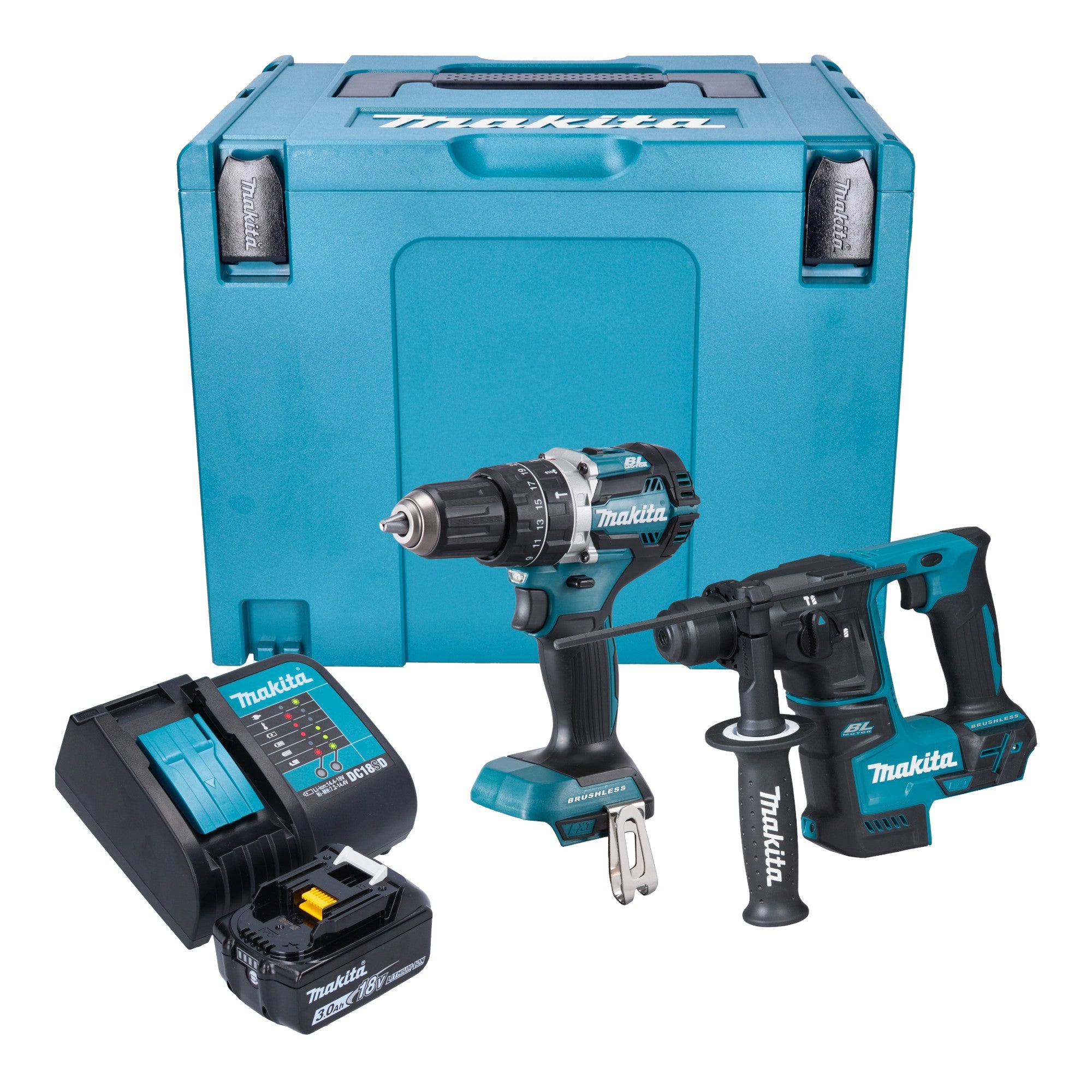 Makita DLX 2278 SF1J Akku Kombo Kit DHP 484 Schlagbohrschrauber 54 Nm DHR 171 Bohrhammer 1 2 J 1x Akku 3 0 Ah Ladegeraet Makpac 0 - toolbrothers