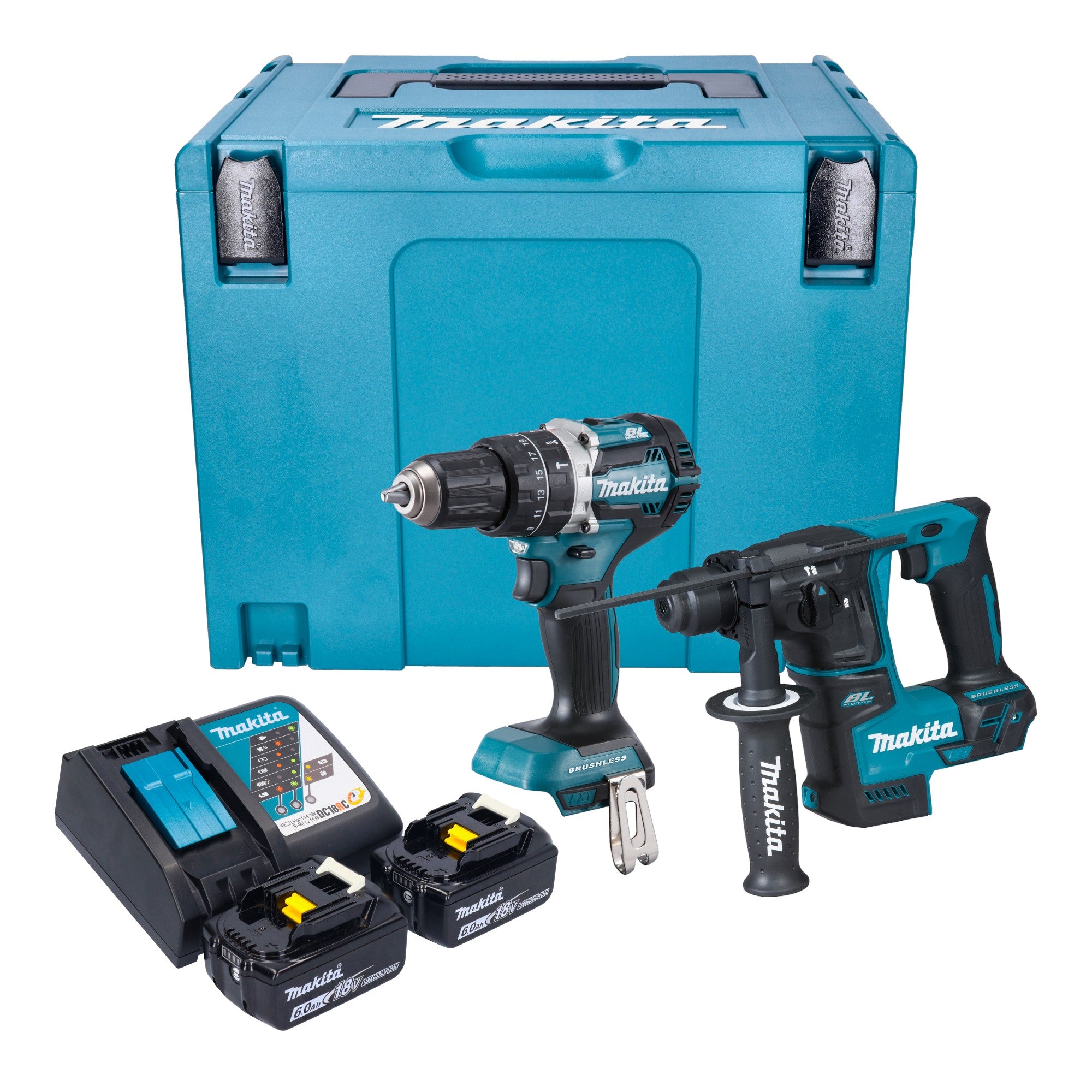 Makita DLX 2278 RGJ Akku Kombo Kit DHP 484 Schlagbohrschrauber 54 Nm DHR 171 Bohrhammer 1 2 J 2x Akku 6 0 Ah Ladegeraet Makpac 0 - toolbrothers