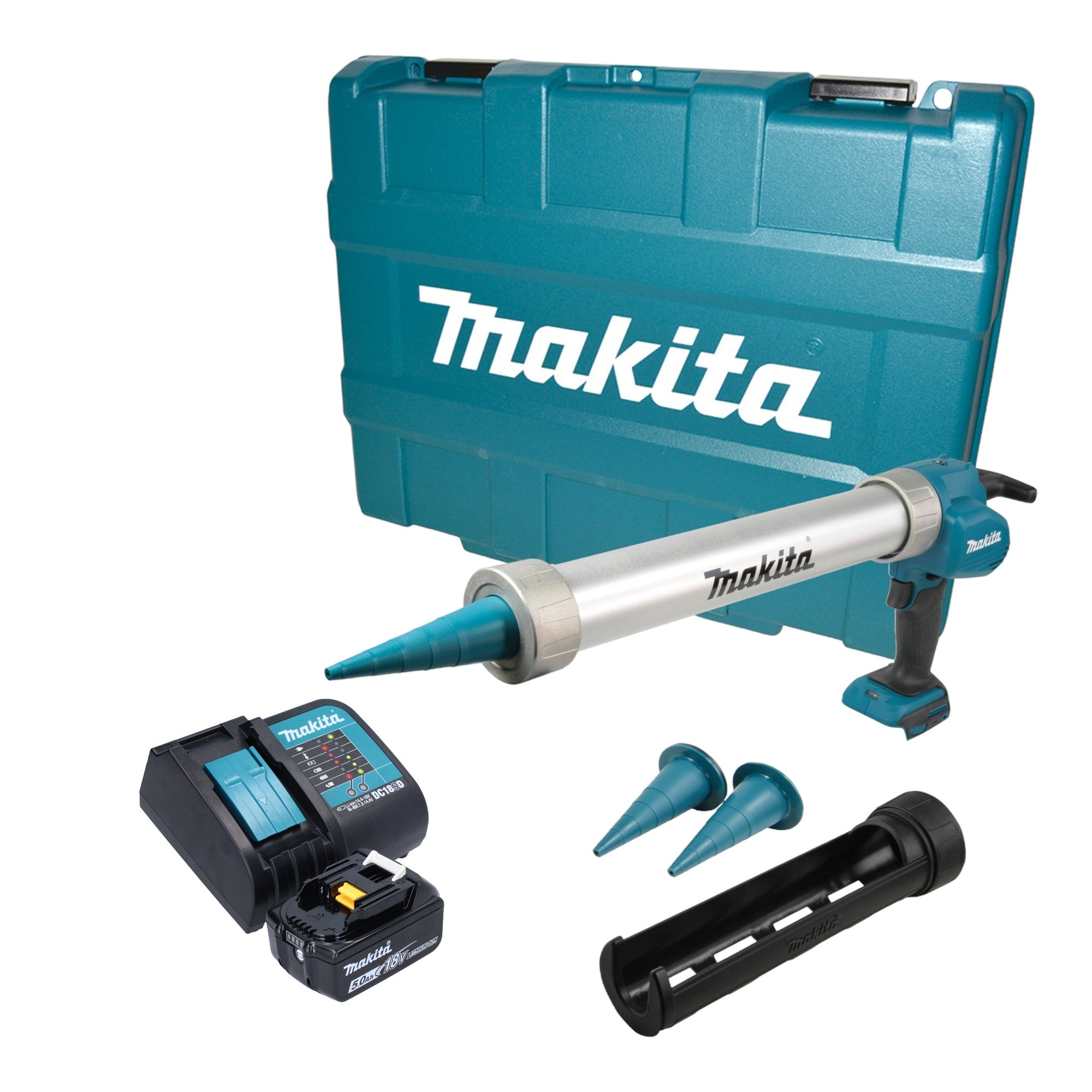 Makita DCG 180 ST1XK Akku Kartuschenpistole 18 V 300 600 ml 1x Akku 5 0 Ah Ladegeraet Koffer 0 - toolbrothers