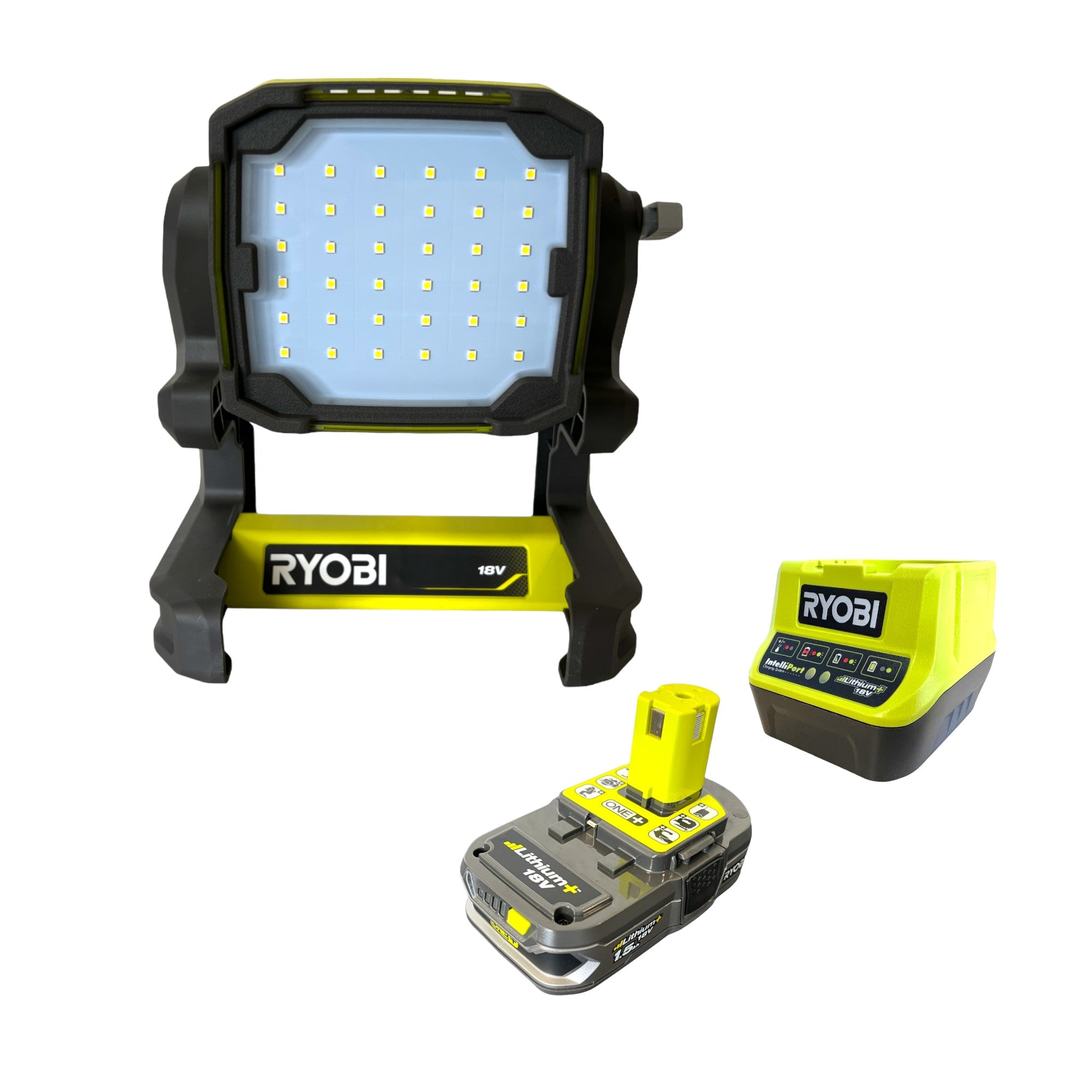RYOBI RLFD18 115 Akku LED Strahler 18 V 1800 lm 1x Akku 1 5 Ah Ladegeraet 0 - toolbrothers