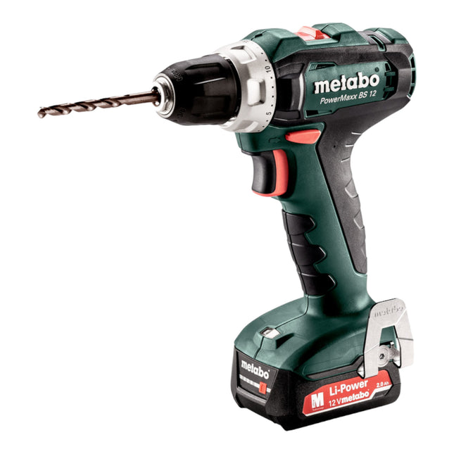 Metabo PowerMaxx BS 12 Set taladro atornillador a batería 12 V 40 Nm ( 601036870 ) + 2x batería recargable 2,0 Ah + cargador + juego de accesorios + maletín