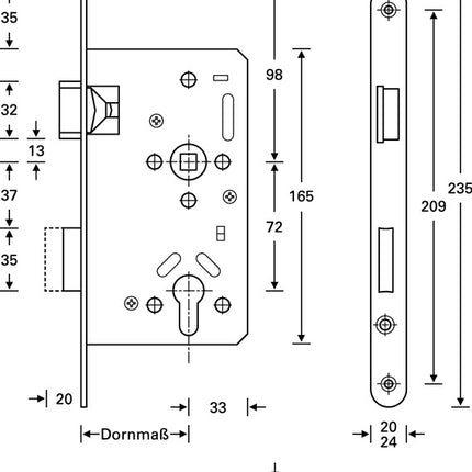 SSF Serratura da infilare antipanico Serie 20 APE ( 3000252877 ) Funzione antipanico E arrotondata Acciaio inox