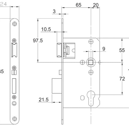 Serratura da infilare Schnegel ( 3000259587 ) PZW 24/65/72/9 mm DIN sinistra/destra 008/1499/65