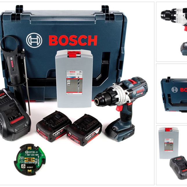 Bosch GSR 18 V-85 C Akku Bohrschrauber 18V 110Nm Solo in L-Boxx mit GCY 30-4 Connectivity Modul und 2x 5,0 Ah Akku + Ladegerät + 25 tlg. Spiralbohrer Set - Toolbrothers