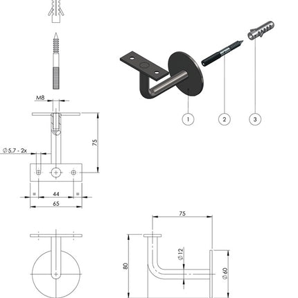 Intersteel Handlaufträger ( 3000210973 ) Edelstahl matt gerade Auflage