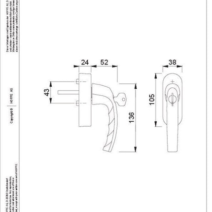 Hoppe Fenstergriff Atlanta 0530S/FR-408 100Nm ( 8000347460 ) Aluminium 32-42 mm
