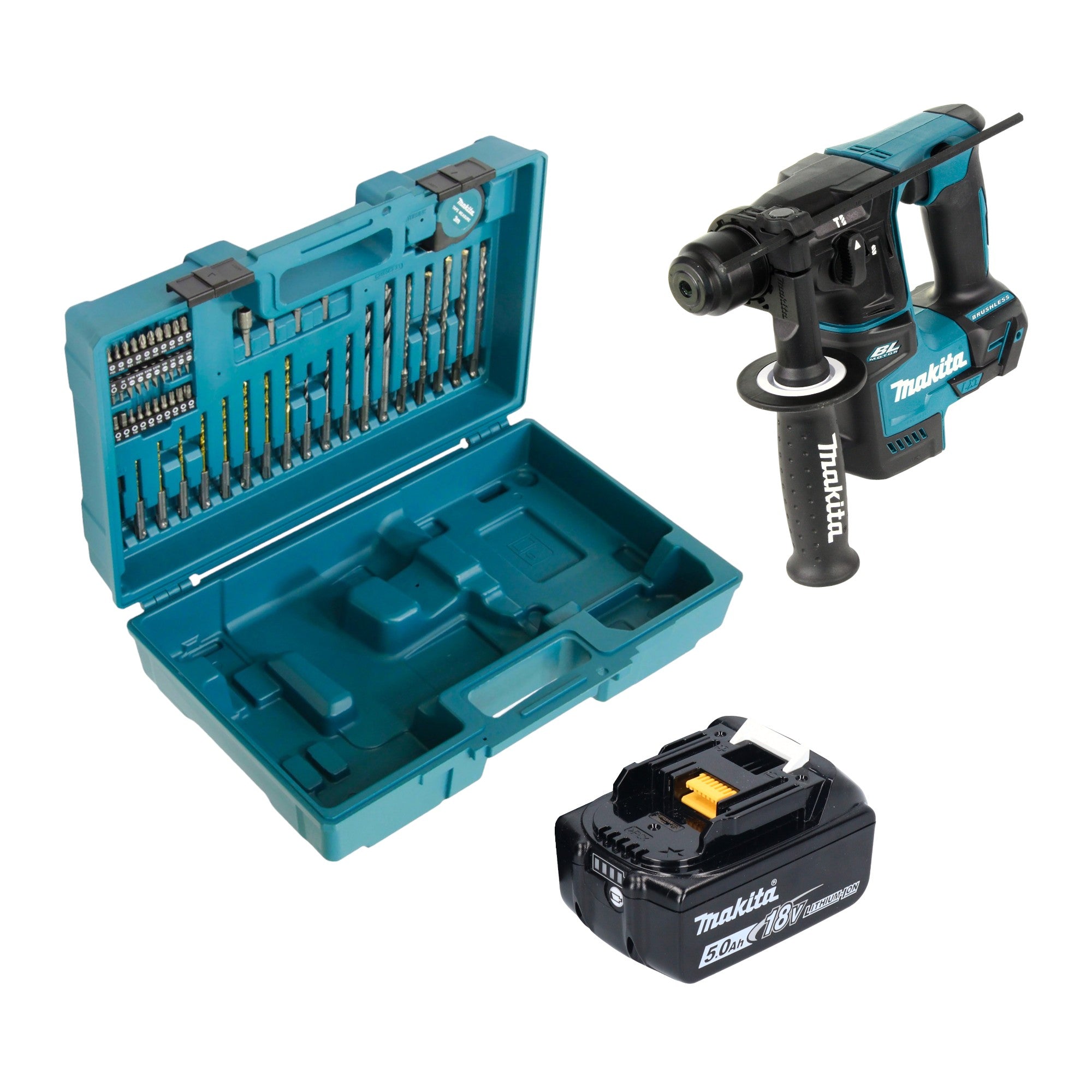 Makita DHR 171 T1X3 Akku Bohrhammer 18 V 1 2 J SDS Plus Brushless 1x Akku 5 0 Ah 65 tlg Zubehoer Set Koffer ohne Ladegeraet 0 - toolbrothers