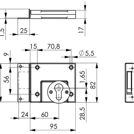 AMF deadbolt lock 49 ( 3311021060 ) DIN left / right PZ backset 60 mm
