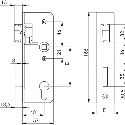 AMF Schloss 143U ( 3311021064 ) DIN links / rechts PZW Dornmaß 40 mm