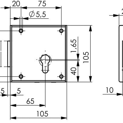 AMF Gittertor-Riegelschloss 100 ( 3311021061 ) DIN links PZ Dornmaß 65 mm