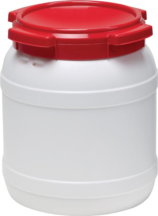 Wide neck drum ( 9000450101 ) 15.0 l PE white with red lid Filling opening-Ø 204 mm