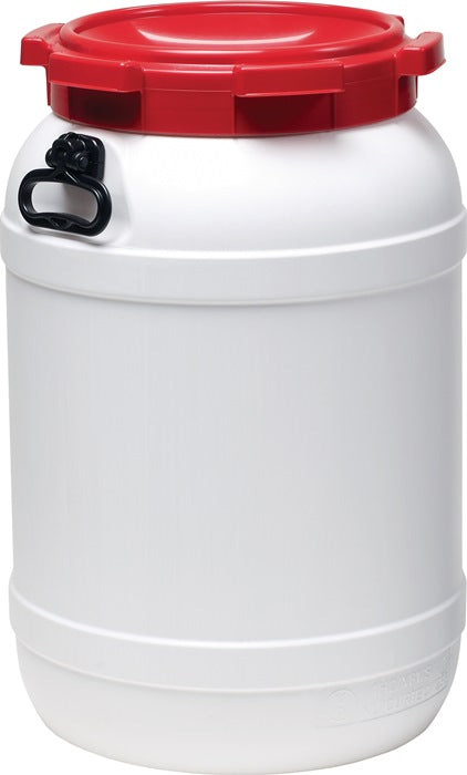 Wide-neck drum ( 9000450105 ) 68.0 l PE white with red lid Filling opening-Ø 282 mm