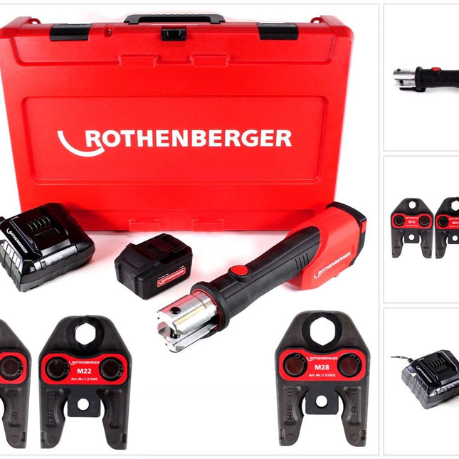 Rothenberger ROMAX 4000 Basic Set Akku Pressmaschine 18V 34 kN + 1x Akku 4,0Ah + Ladegerät + 3x Pressbacken M + Koffer ( 1000001927 ) - Toolbrothers