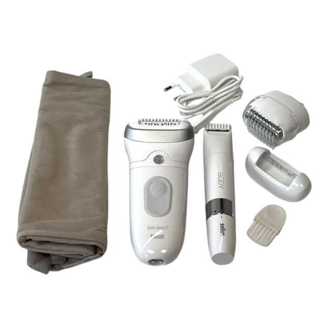 BRAUN Silk Epil 7-441 depiladora depiladora para mujer para una depilación duradera + accesorio recortador + mini afeitadora blanco / plateado
