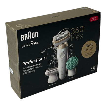 BRAUN Silk Epil 9-071 Épilateur 3D Flex Épilateur femme pour une épilation longue durée + tête de rasage + tête de massage Blanc / Or