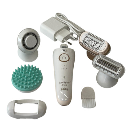 BRAUN Silk Epil 9-071 Épilateur 3D Flex Épilateur femme pour une épilation longue durée + tête de rasage + tête de massage Blanc / Or