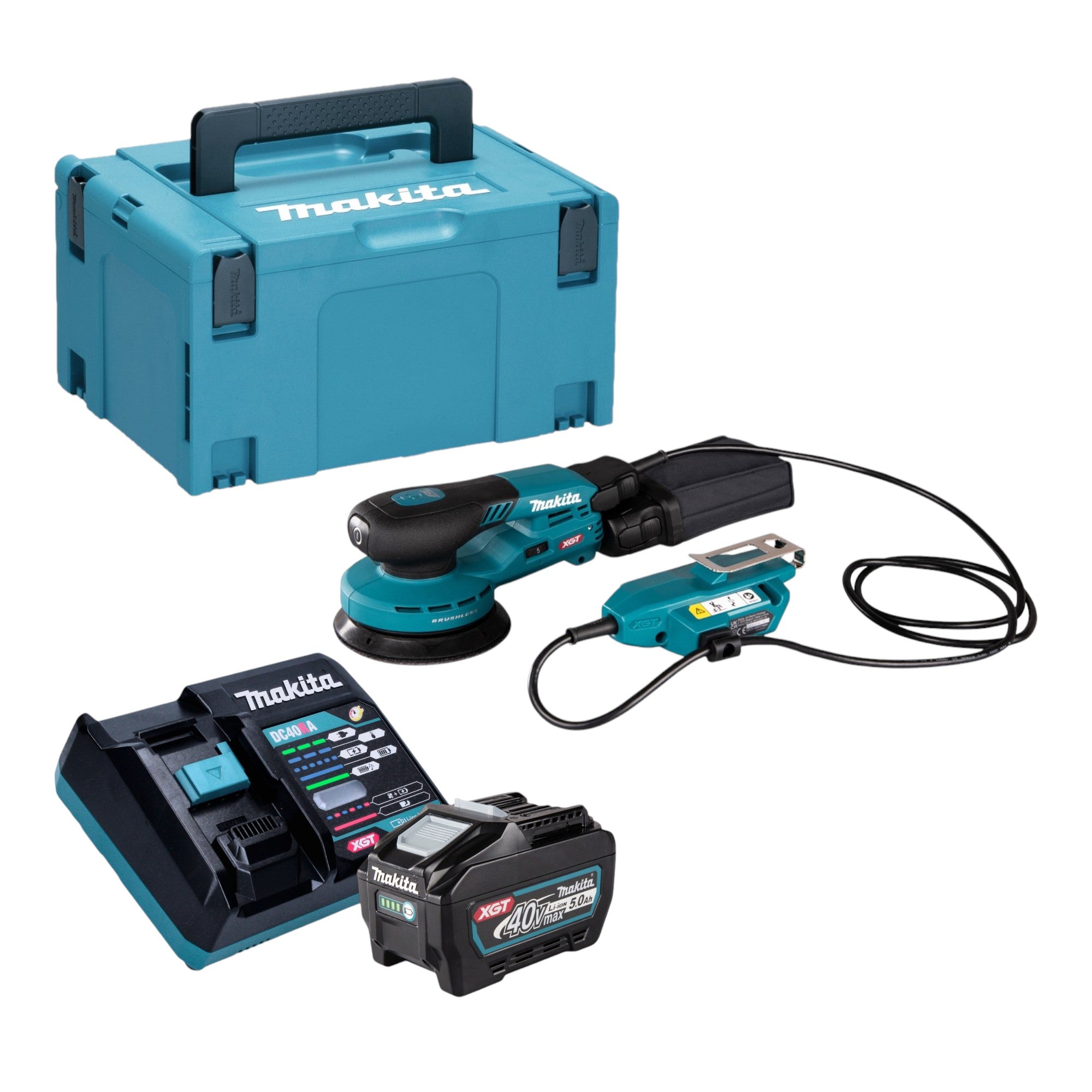 Makita BO 001 CGT101 Akku Exzenterschleifer 40 V max 125 mm 5 0 mm Hub Brushless 1x Akku 5 0 Ah Ladegeraet Makpac 0 - toolbrothers