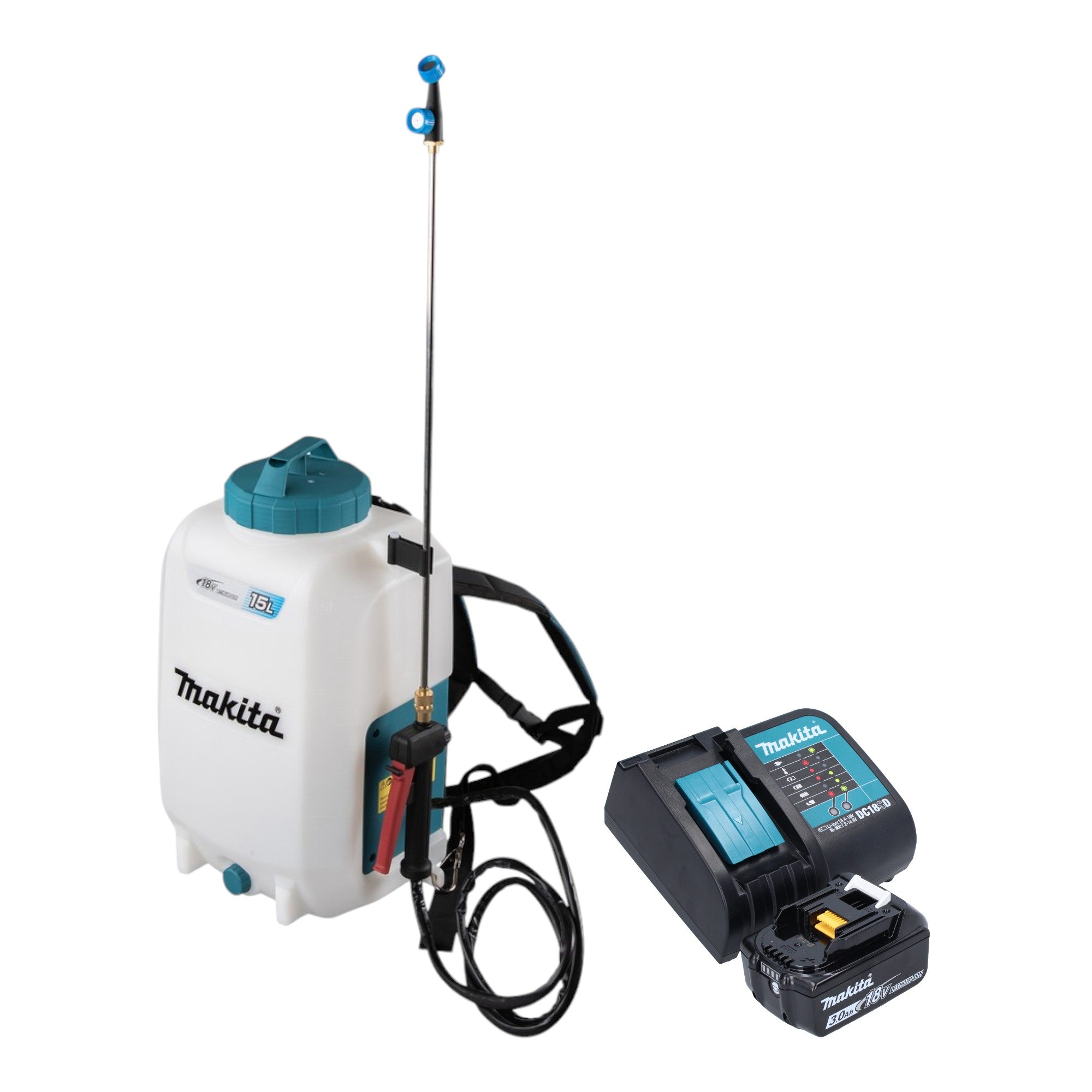 Makita DUS 158 SF Akku Druckspritze 18 V 15 l 5 0 bar 1x Akku 3 0 Ah Ladegeraet 0 - toolbrothers